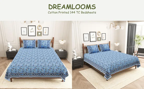 Elite_Wildflower_Design_Blue_Cotton_Printed_King_Size__Bedsheet