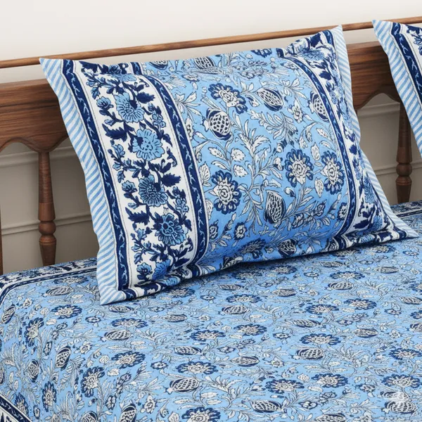 Elite_Wildflower_Design_Blue_Cotton_Printed_King_Size__Bedsheet