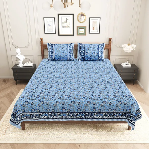 Elite_Wildflower_Design_Blue_Cotton_Printed_King_Size__Bedsheet