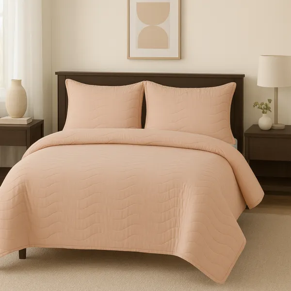 Peach_Vistara_Dyed_Microfiber_Solid_Bed_Cover_Set