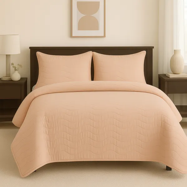 Peach_Vistara_Dyed_Microfiber_Solid_Bed_Cover_Set