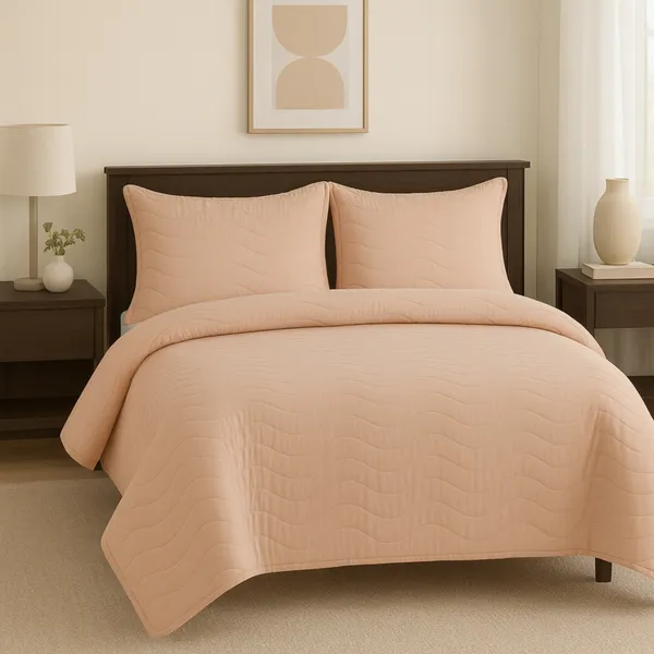 Peach_Vistara_Dyed_Microfiber_Solid_Bed_Cover_Set