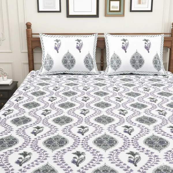 Elite_Foliage_Print_Lavender_Cotton_Printed_King_Size_Bedsheet