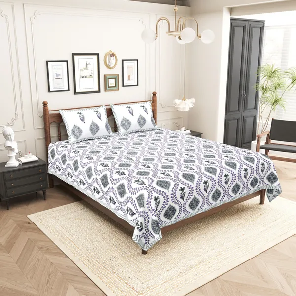 Elite_Foliage_Print_Lavender_Cotton_Printed_King_Size_Bedsheet