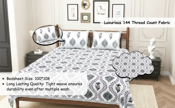 Elite_Foliage_Print_Lavender_Cotton_Printed_King_Size_Bedsheet