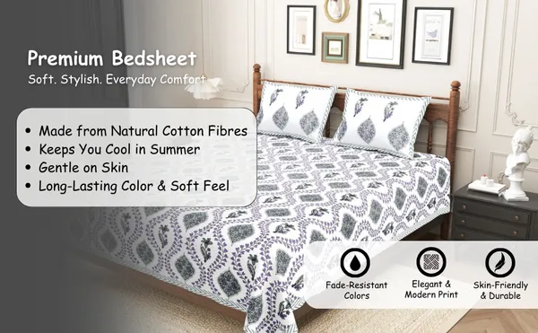 Elite_Foliage_Print_Lavender_Cotton_Printed_King_Size_Bedsheet