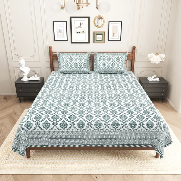 Elite_Floral_Crest_Royal_Green_Cotton_Printed_King_Size_Bedsheet