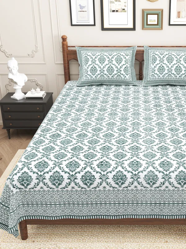 Elite_Floral_Crest_Royal_Green_Cotton_Printed_King_Size_Bedsheet