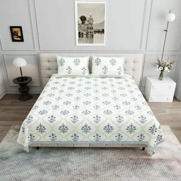 Elite_Collection_Floral_Blue_Cotton_Printed__Bedsheet