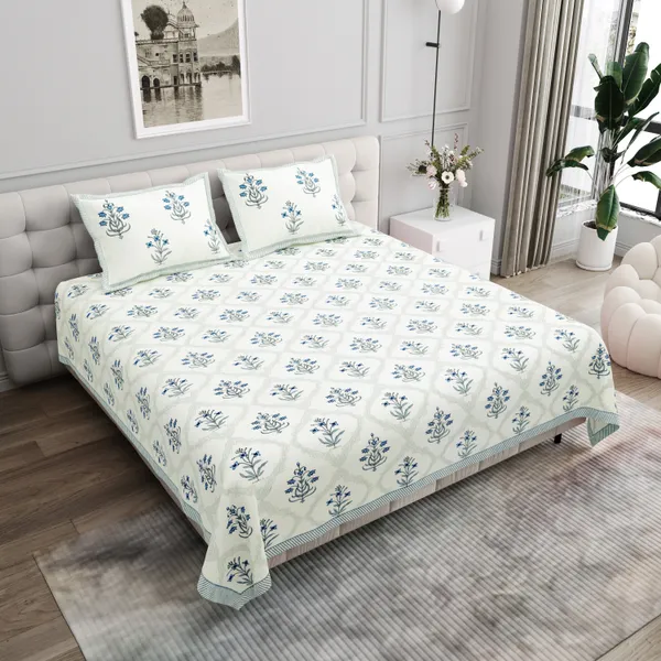 Elite_Collection_Floral_Blue_Cotton_Printed__Bedsheet