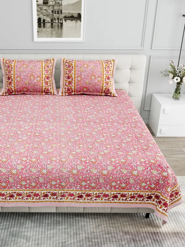 Elite_Wildflower_Design_Pink_Cotton_Printed__King_Size_Bedsheet