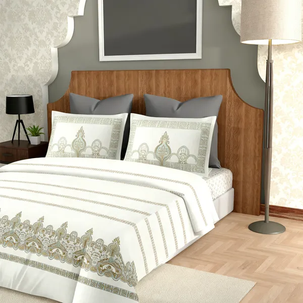 Olive_Green_Pure_Cotton_Royal_Charm_Printed_Bedsheet