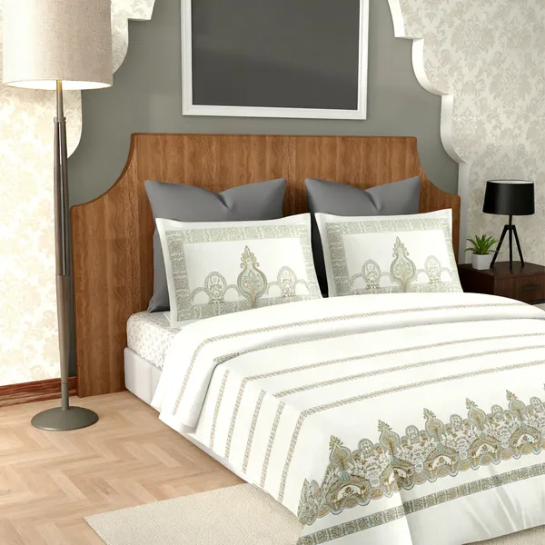 Olive_Green_Pure_Cotton_Royal_Charm_Printed_Bedsheet