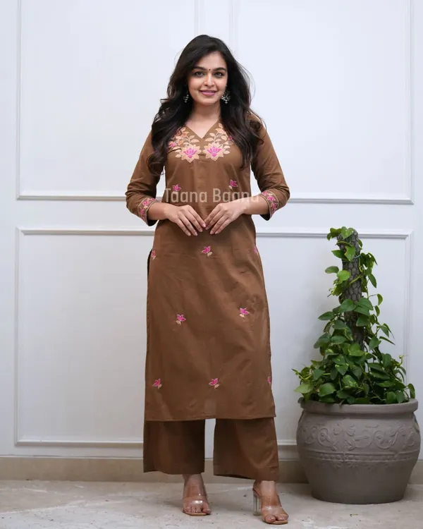 Elegant_Coffee_Brown_Floral_Embroidered_Kurta_Set
