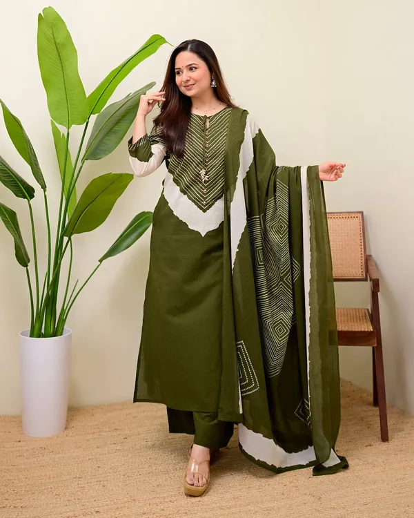 Elegant_Olive_Green_Printed_Kurta_Set_with_Dupatta__Description: