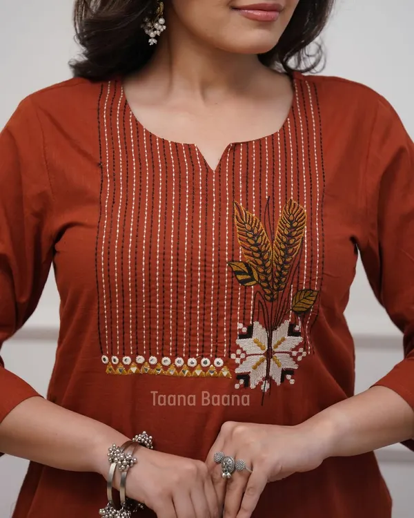 Rust_Orange_Embroidered_Straight_Kurta_Set_with_Printed_Dupatta