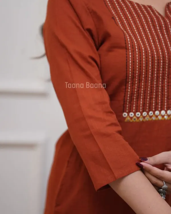 Rust_Orange_Embroidered_Straight_Kurta_Set_with_Printed_Dupatta