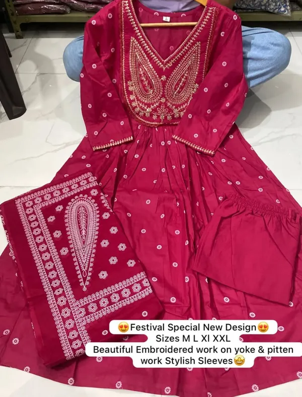 STYLISH_COTTON_EMBROIDERY_WORK_ANARKALI_KURTI_SET