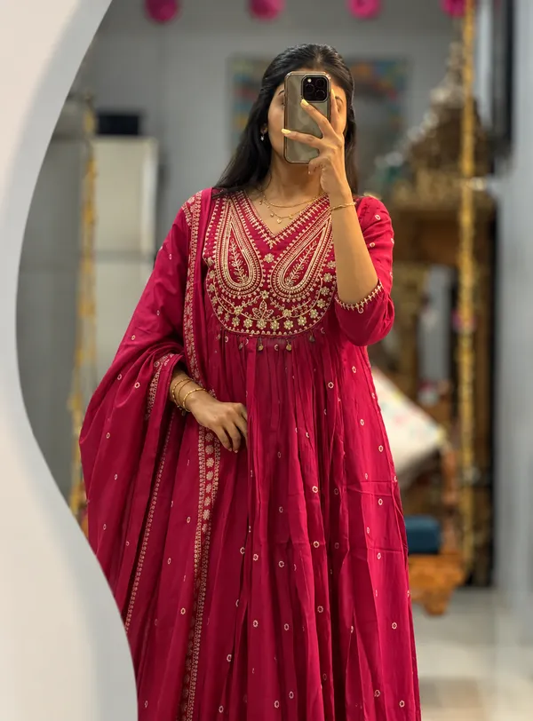 STYLISH_COTTON_EMBROIDERY_WORK_ANARKALI_KURTI_SET
