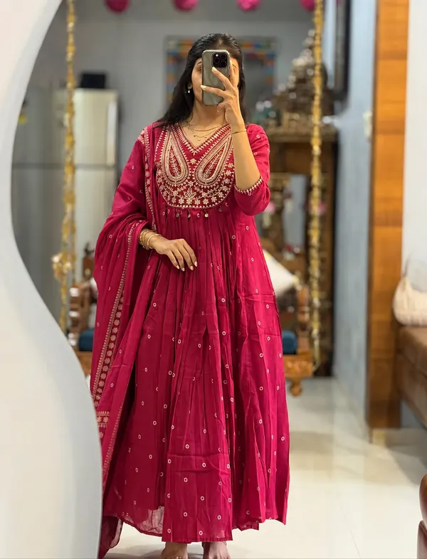 STYLISH_COTTON_EMBROIDERY_WORK_ANARKALI_KURTI_SET