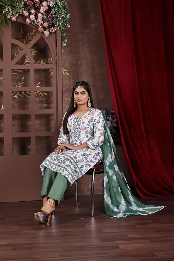 Green_&_White_Premium_Cotton_Blend_Embroidered_&_Graphic_Print_Kurta,_Trouser_&_Dupatta_Set_For_Women