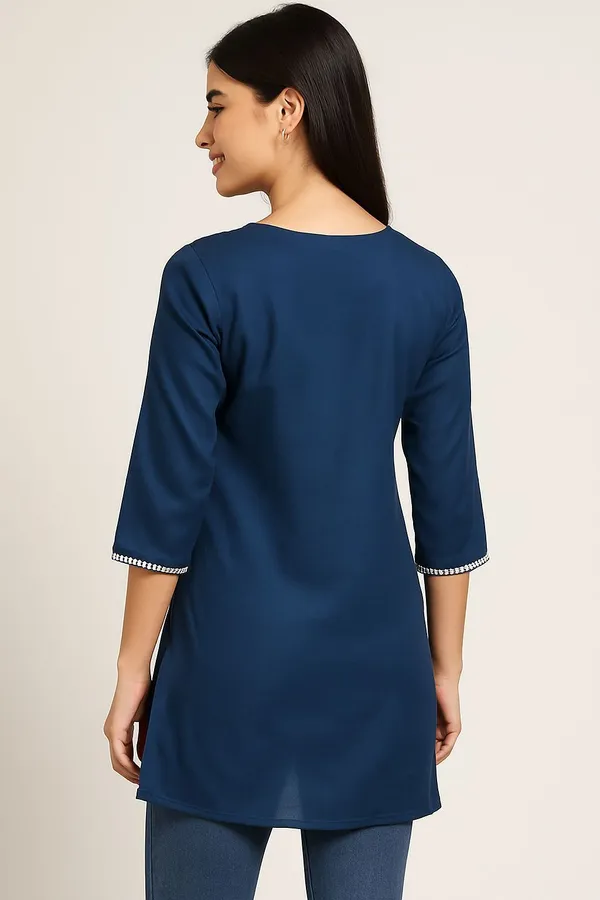 Blue_Premium_Viscose_Rayon_Embroidered_Kurta_For_Women