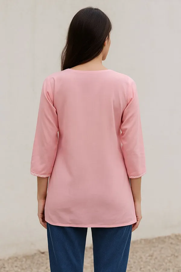Pink_Premium_Viscose_Rayon_Embroidered_Kurta_For_Women
