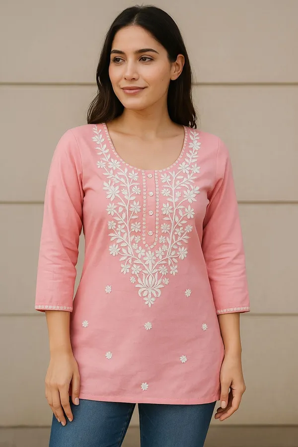 Pink_Premium_Viscose_Rayon_Embroidered_Kurta_For_Women