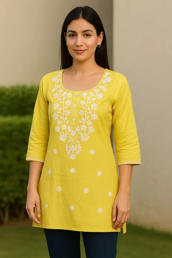 Yellow_Premium_Viscose_Rayon_Embroidered_Kurta_For_Women
