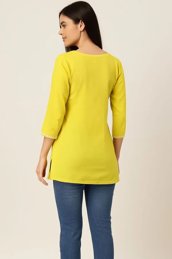 Yellow_Premium_Viscose_Rayon_Embroidered_Kurta_For_Women