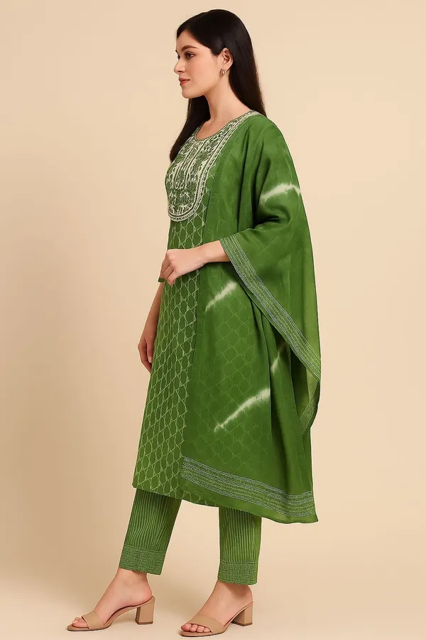 Green_Premium_Cotton_Printed_Kurta,_Trouser_&_Dupatta_Set_For_Women
