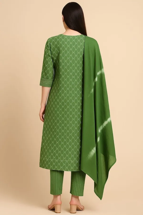 Green_Premium_Cotton_Printed_Kurta,_Trouser_&_Dupatta_Set_For_Women