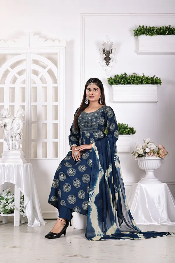Navy_Blue_Premium_Viscose_Rayon_Printed_Kurta,_Trouser_&_Dupatta_Set_For_Women
