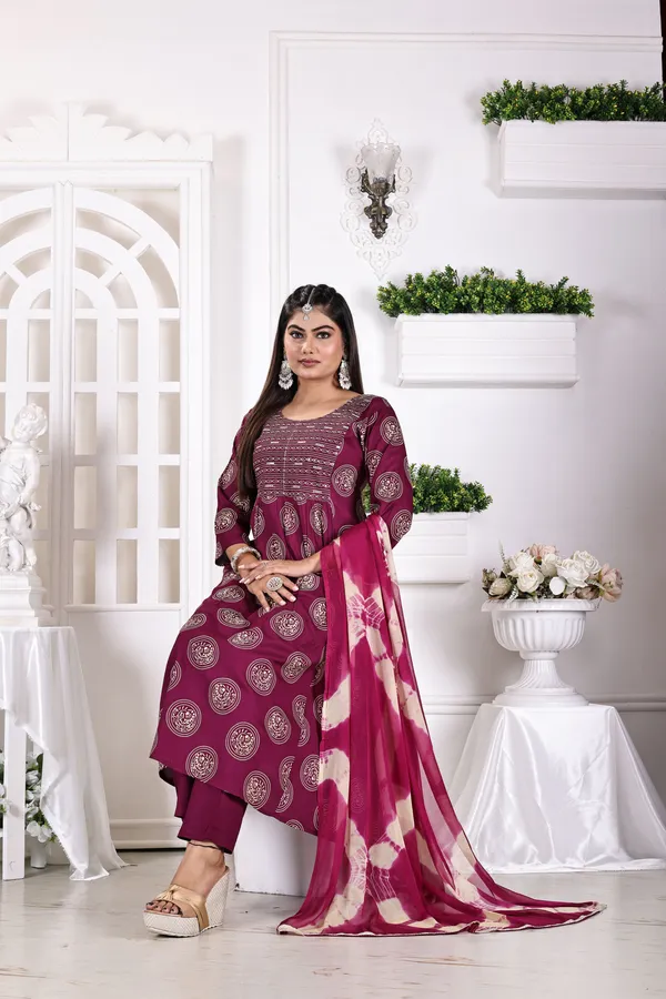 Purple_Premium_Viscose_Rayon_Printed_Kurta,_Trouser_&_Dupatta_Set_For_Women