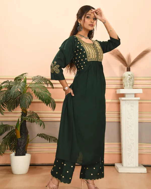 Dark_Green_Premium_Viscose_Rayon_Embroidered_Kurta,_Palazzo_&_Dupatta_Set_For_Women