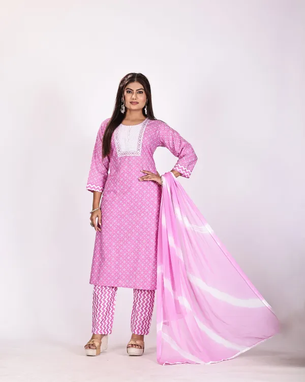 Pink_Premium_Viscose_Rayon_Floral_Print_Kurta,_Trouser_&_Dupatta_Set_For_Women