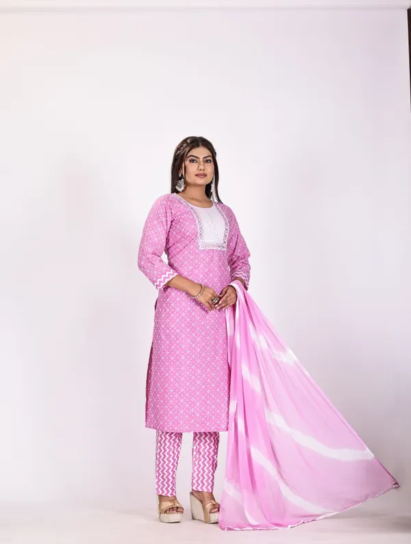 Pink_Premium_Viscose_Rayon_Floral_Print_Kurta,_Trouser_&_Dupatta_Set_For_Women