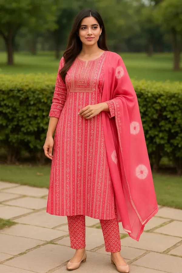 Light_Red_Premium_Cotton_Cambric_Floral_Print_Kurta,_Trouser_&_Dupatta_Set_For_Women