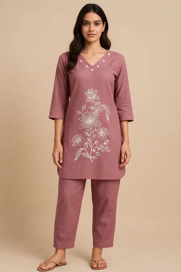 Purple_Premium_Silk_Blend_Embroidered_Kurti_&_Palazzo_For_Women
