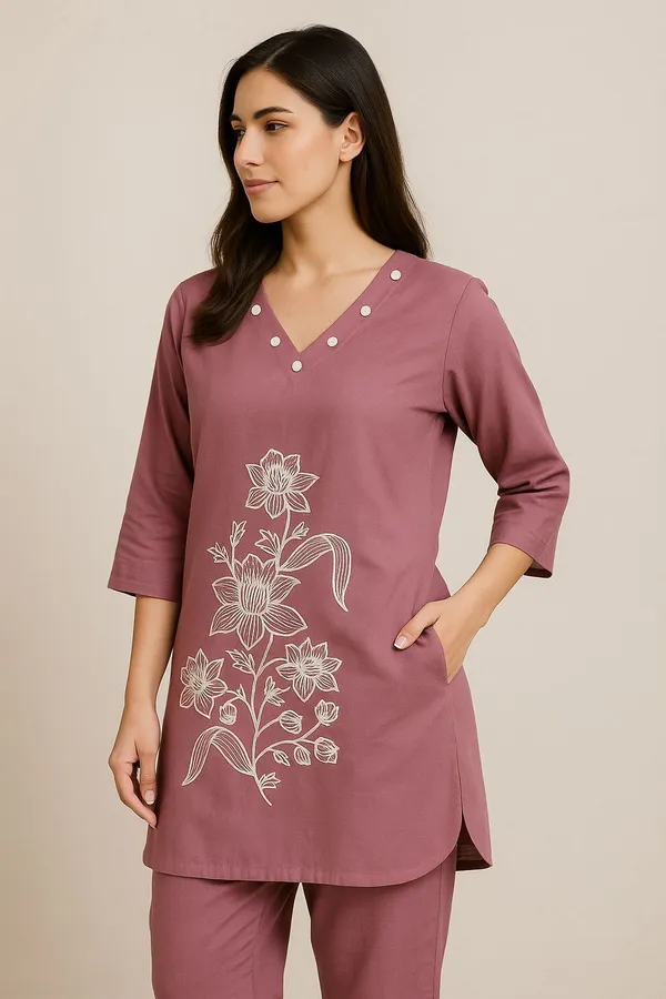 Purple_Premium_Silk_Blend_Embroidered_Kurti_&_Palazzo_For_Women