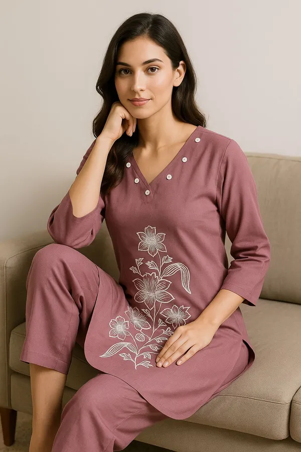Purple_Premium_Silk_Blend_Embroidered_Kurti_&_Palazzo_For_Women