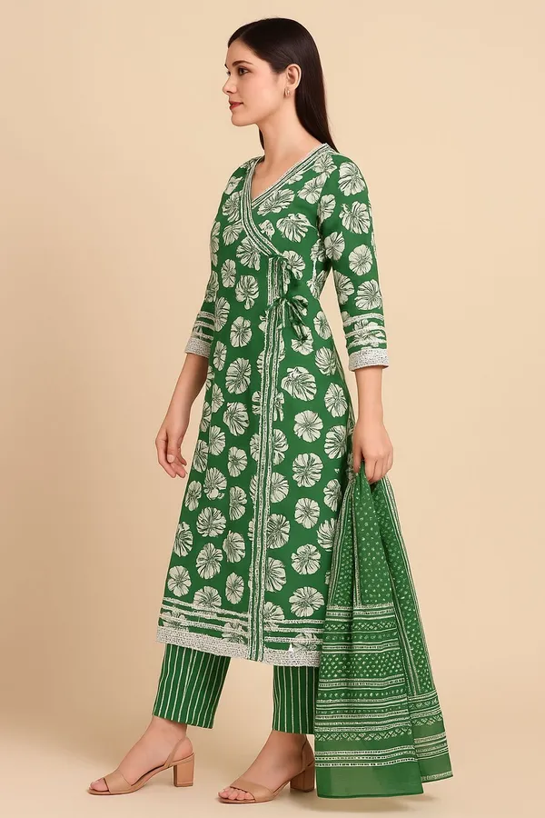 Green_Premium_Rayon_Slub_Floral_Print_Kurta,_Trouser_&_Dupatta_Set_For_Women
