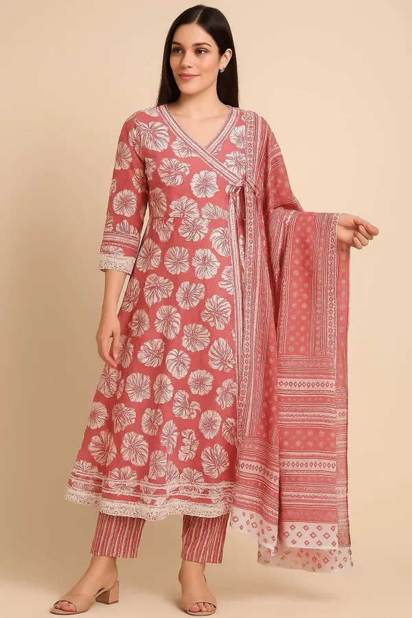 Orange_Premium_Rayon_Slub_Floral_Print_Kurta,_Trouser_&_Dupatta_Set_For_Women