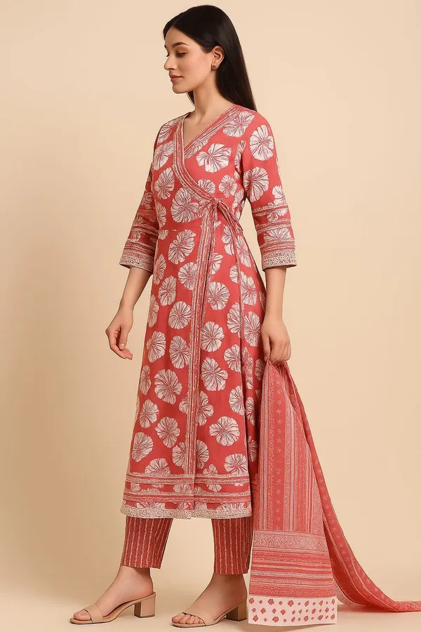 Orange_Premium_Rayon_Slub_Floral_Print_Kurta,_Trouser_&_Dupatta_Set_For_Women