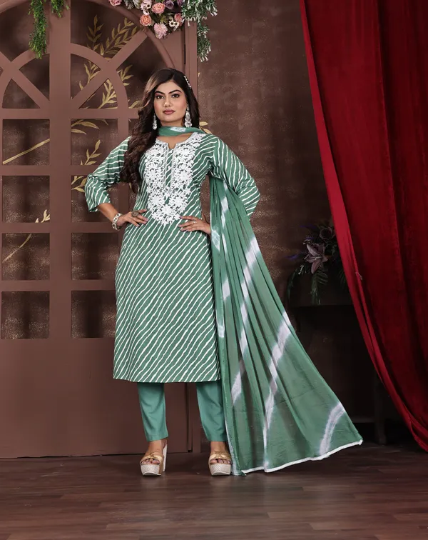 Green_Premium_Viscose_Rayon_Embroidered_Kurta,_Trouser_&_Dupatta_Set_For_Women