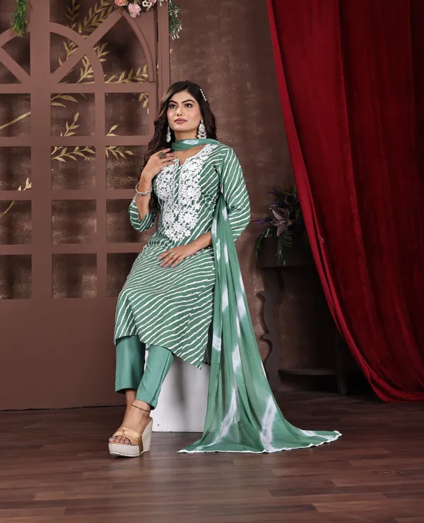 Green_Premium_Viscose_Rayon_Embroidered_Kurta,_Trouser_&_Dupatta_Set_For_Women