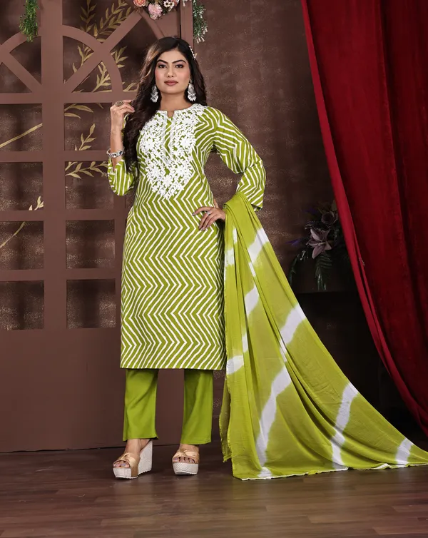 Green_Premium_Viscose_Rayon_Embroidered_Kurta,_Trouser_&_Dupatta_Set_For_Women