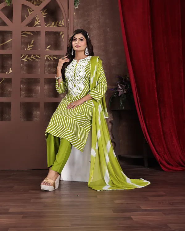 Green_Premium_Viscose_Rayon_Embroidered_Kurta,_Trouser_&_Dupatta_Set_For_Women