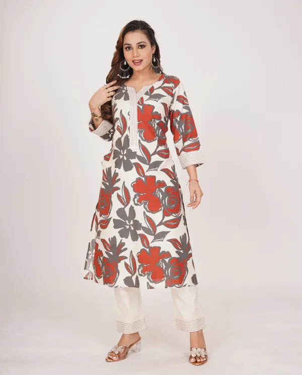 Red_Premium_Khadi_Cotton_Printed_Kurti_&_Pant_For_Women