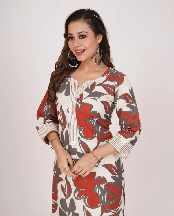 Red_Premium_Khadi_Cotton_Printed_Kurti_&_Pant_For_Women